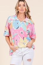 BOMBOM Floral Collared Neck Half Sleeve Top – Elegant & Versatile Multicolor