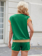 Contrast Round Neck Top and Shorts Set - Stylish & Comfortable