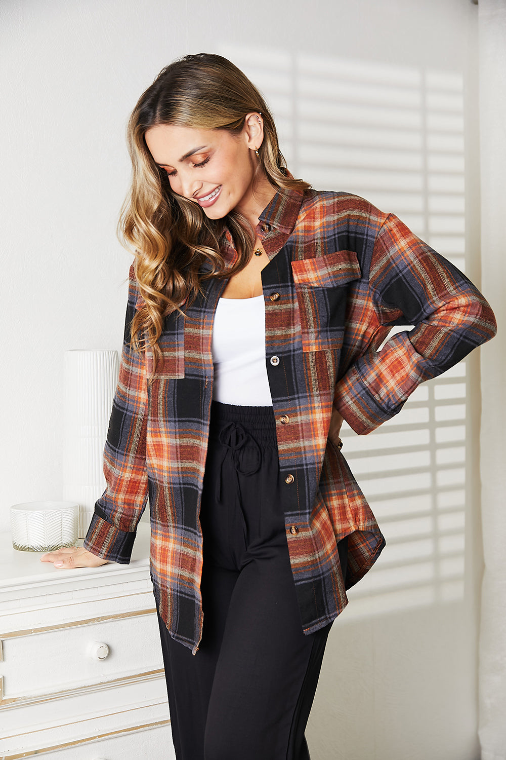 Mandy Plaid Dropped Shoulder Long Sleeve Shirt