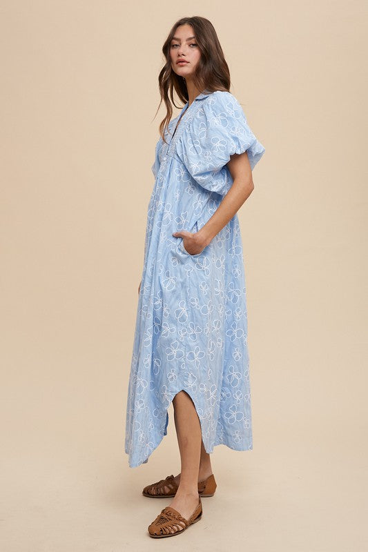 Annie Wear Floral Smocked Puff-Sleeve Dress