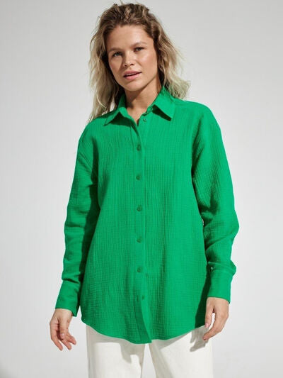 Textured Long Sleeve Collared Shirt - 100% Cotton