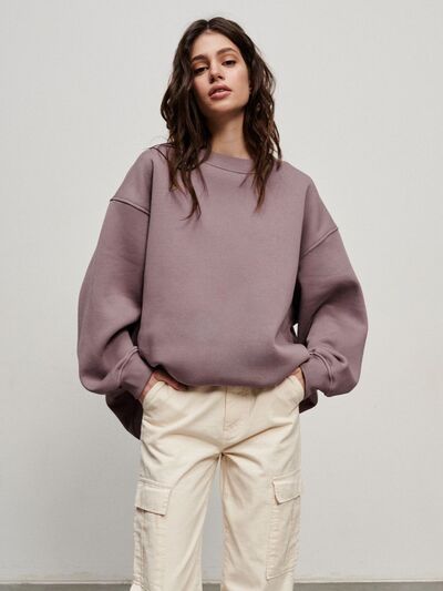 Oversized Round Neck Dropped Shoulder Sweatshirt Mauve