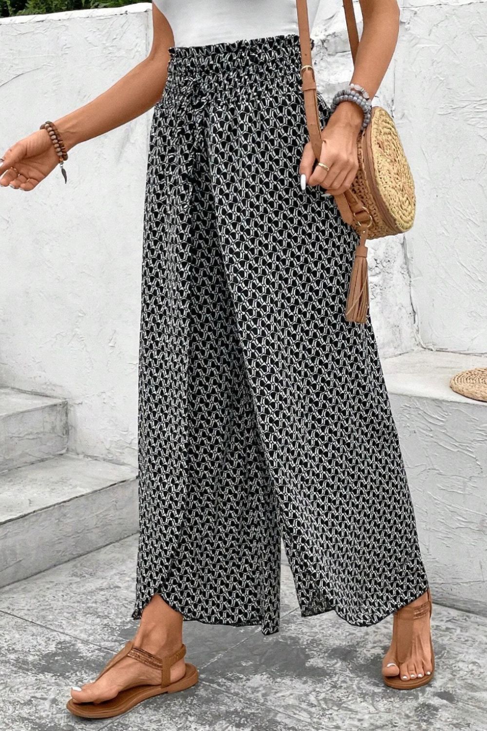 Slit Printed Wide-Leg Pants - Trendy & Flowy Statement Piece