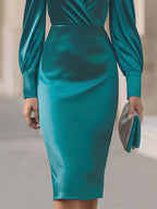 Classic Surplice Long Sleeve Midi Dress