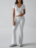 Devine V-Neck Top & Bootcut Leggings Set - Chic & Comfy