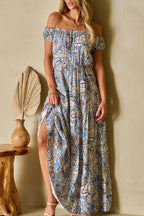 Boho Off-Shoulder Paisley Print Maxi Dress