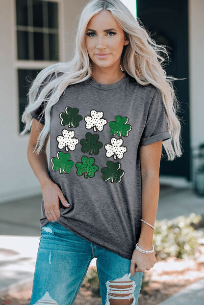 Lucky Clover Short Sleeve Round Neck T-Shirt