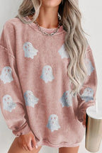 Oversized Ghost Print Round Neck Sweatshirt Pale Blush
