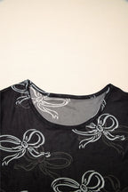 Elegant Sheer Bow Mesh Round Neck Short Sleeve Lightweight Top