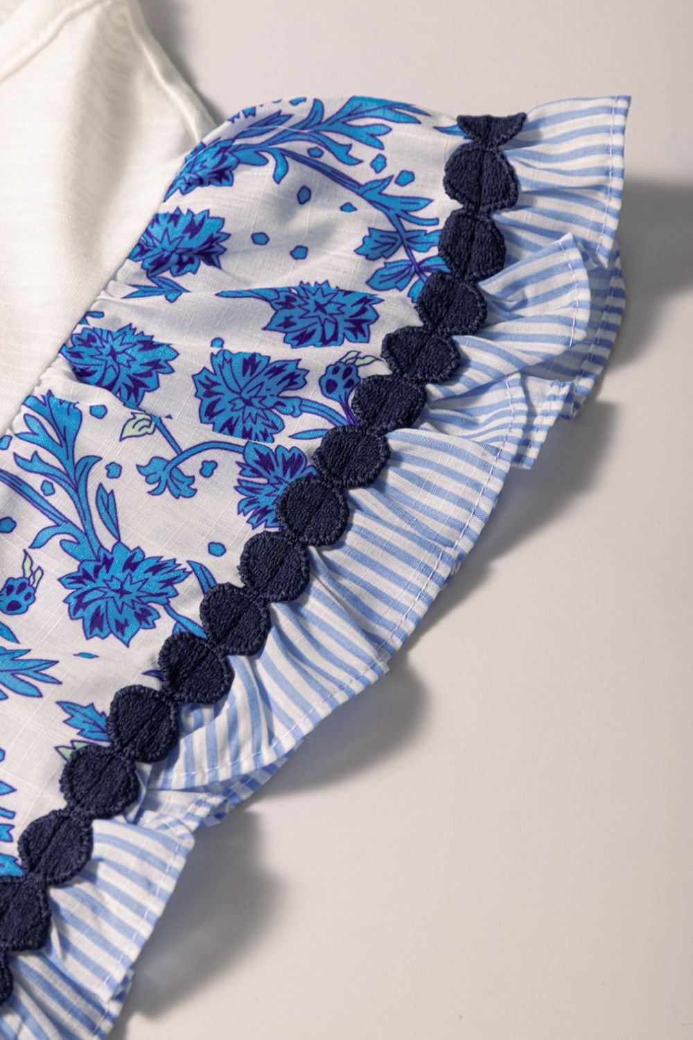 Round Neck Printed Ruffled Cap Sleeve Blouse - Chic & Feminine