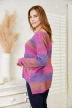 Angel Wings Multicolor Rib-Knit V-Neck Pullover Sweater