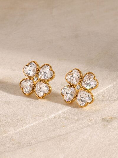 18K Gold-Plated Four-Leaf Clover Earrings White One Size