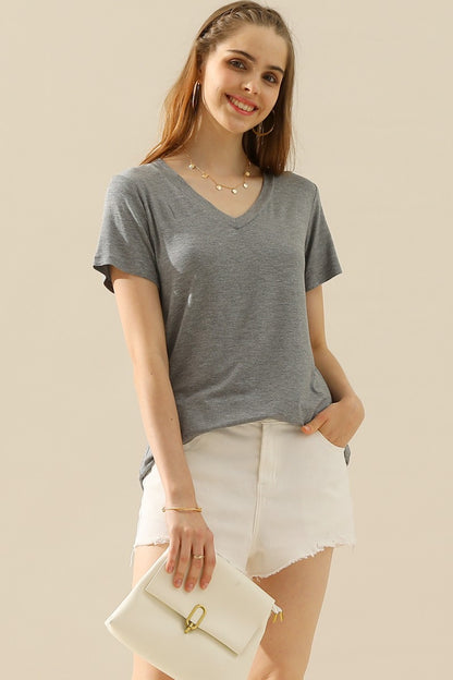 Ninexis Full-Size V-Neck Short-Sleeve T-Shirt Gray