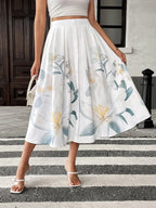 Petal Breeze Buttoned Midi Skirt White