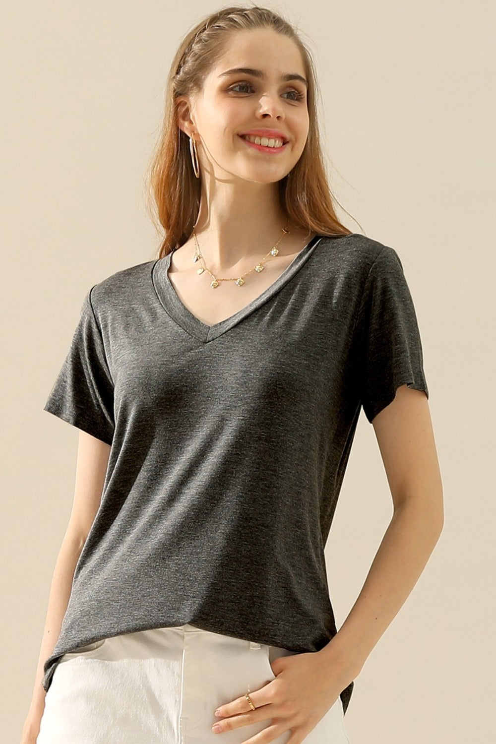 Ninexis Full-Size V-Neck Short-Sleeve T-Shirt