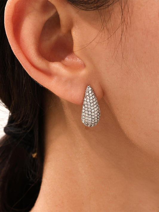 Elegant Stainless Steel Zircon Teardrop Earrings Silver One Size