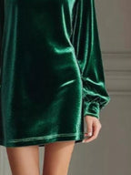 Full-Size Velvet Long Sleeve Mini Dress (Plus Size)