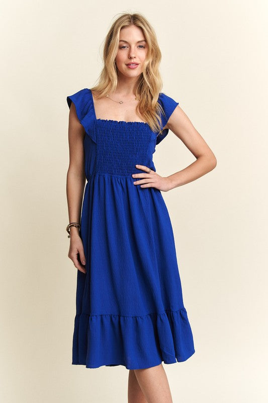 ADORA Smocked Square Neck Ruffle Sleeve Dress