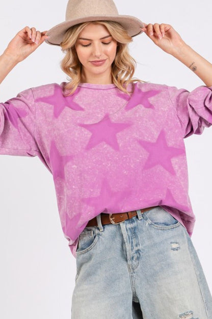 SAGE + FIG Star Print Mineral Wash T-Shirt Moonlit Mauve