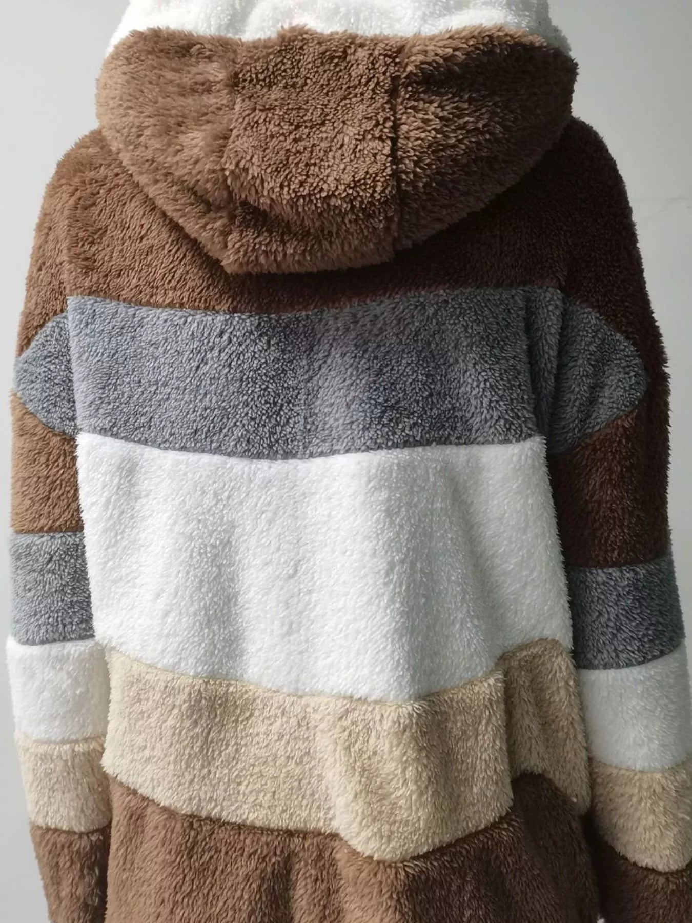 Full-Size Fuzzy Zip-Up Hooded Outerwear Jacket (Plus Size)