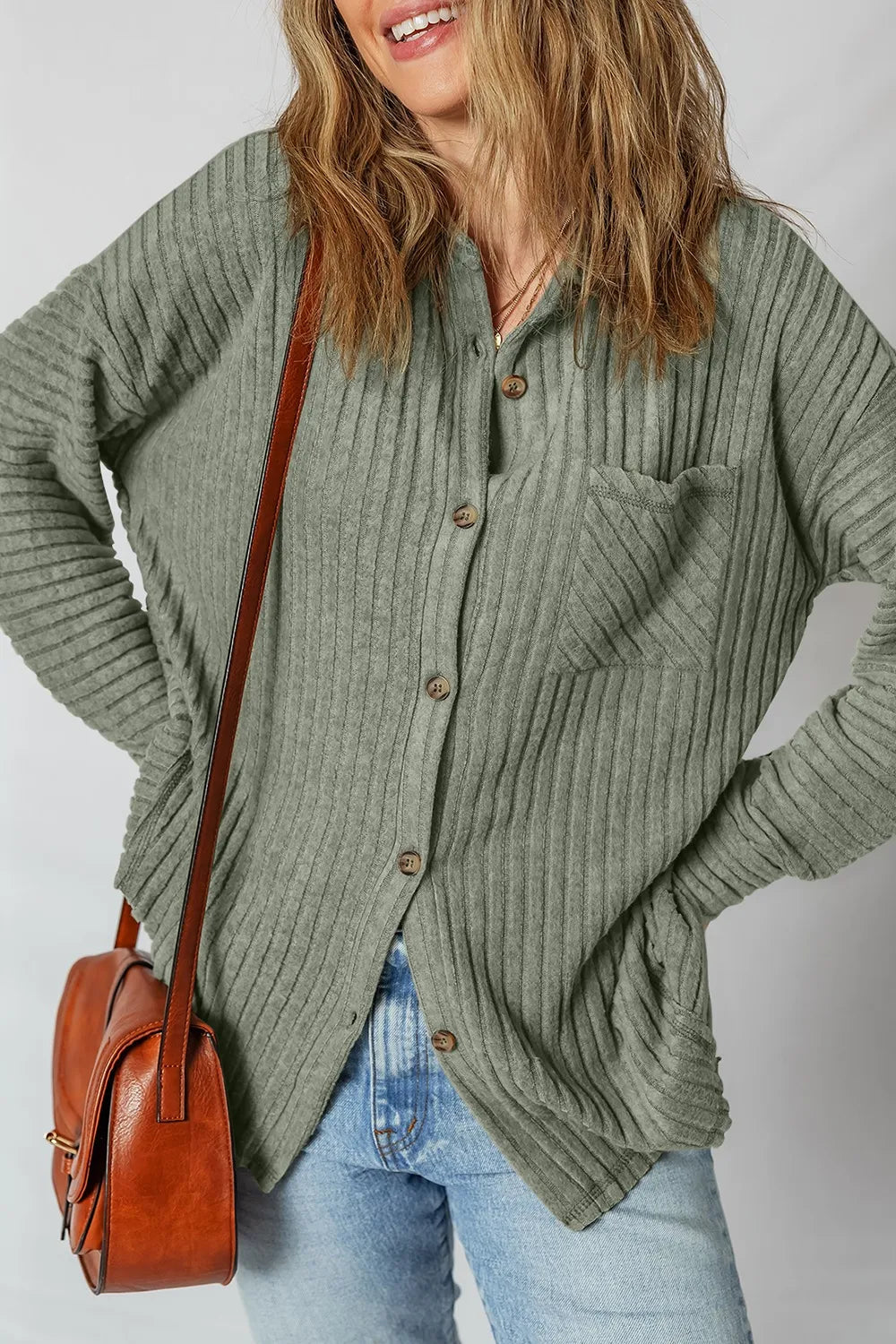 Ribbed Knit Button-Up Cardigan with Pockets Cozy Everyday Layer