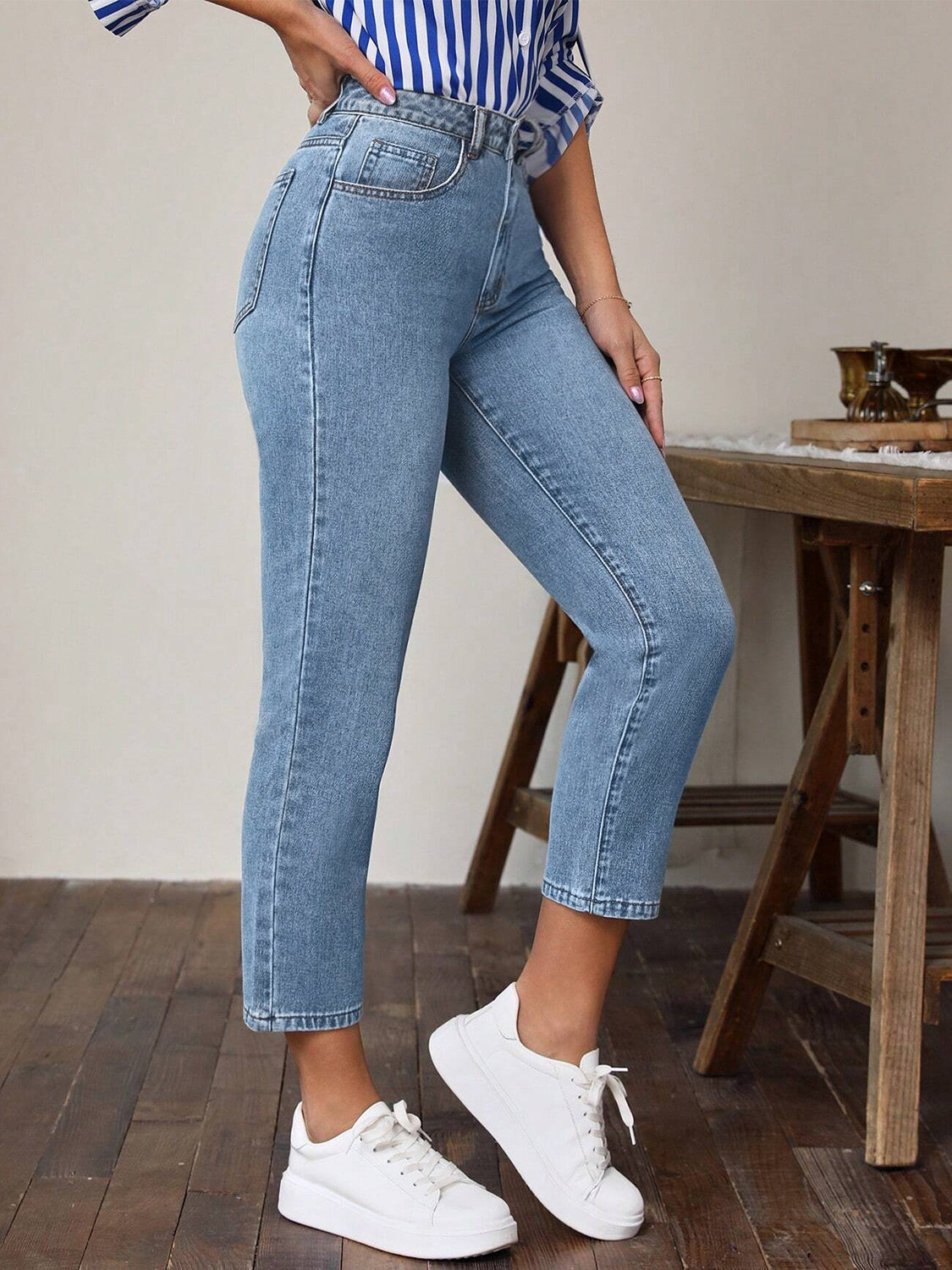 High-Waist Pocketed Denim Jeans for Women