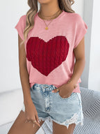 Cable Knit Heart Cap Sleeve Top - Soft & Stylish