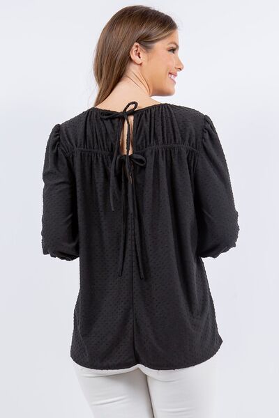 Celeste Full Size Puff Sleeve and Bow Detail Top