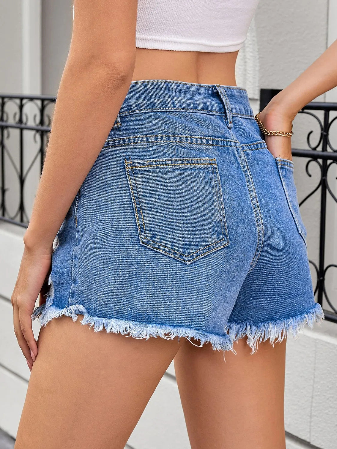 Edgy Raw Hem Distressed Denim Shorts
