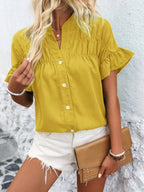 Button Down Ruffled Short Sleeve Shirt - Chic & Elegant