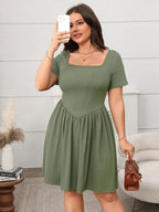 Plus Size Square Neck Short Sleeve Mini Dress â€“ Comfortable & Chic