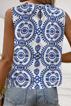 Printed Sleeveless Crew Neck Top - Lightweight Style