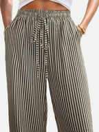 Drawstring Striped Elastic Waist Pants - Casual & Comfortable
