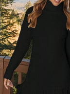 Fringe Detail Turtleneck Long Sleeve Sweater Dress