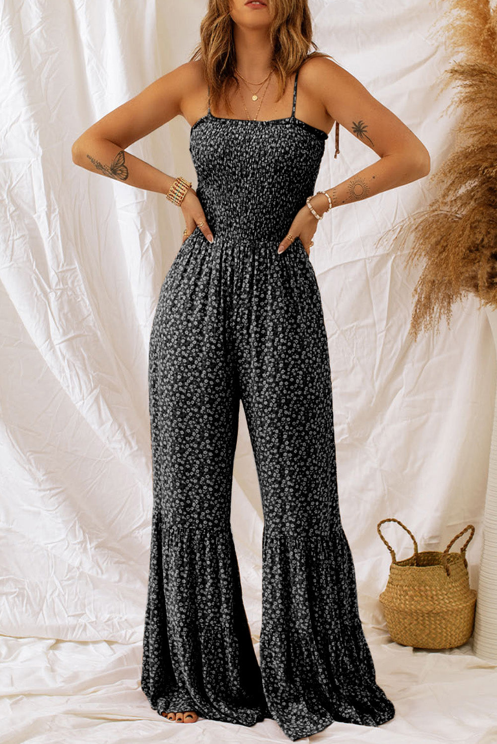 Floral Spaghetti Strap Wide-Leg Jumpsuit - Chic & Breezy