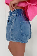 High-Waist Drawstring Denim Shorts - Casual & Chic