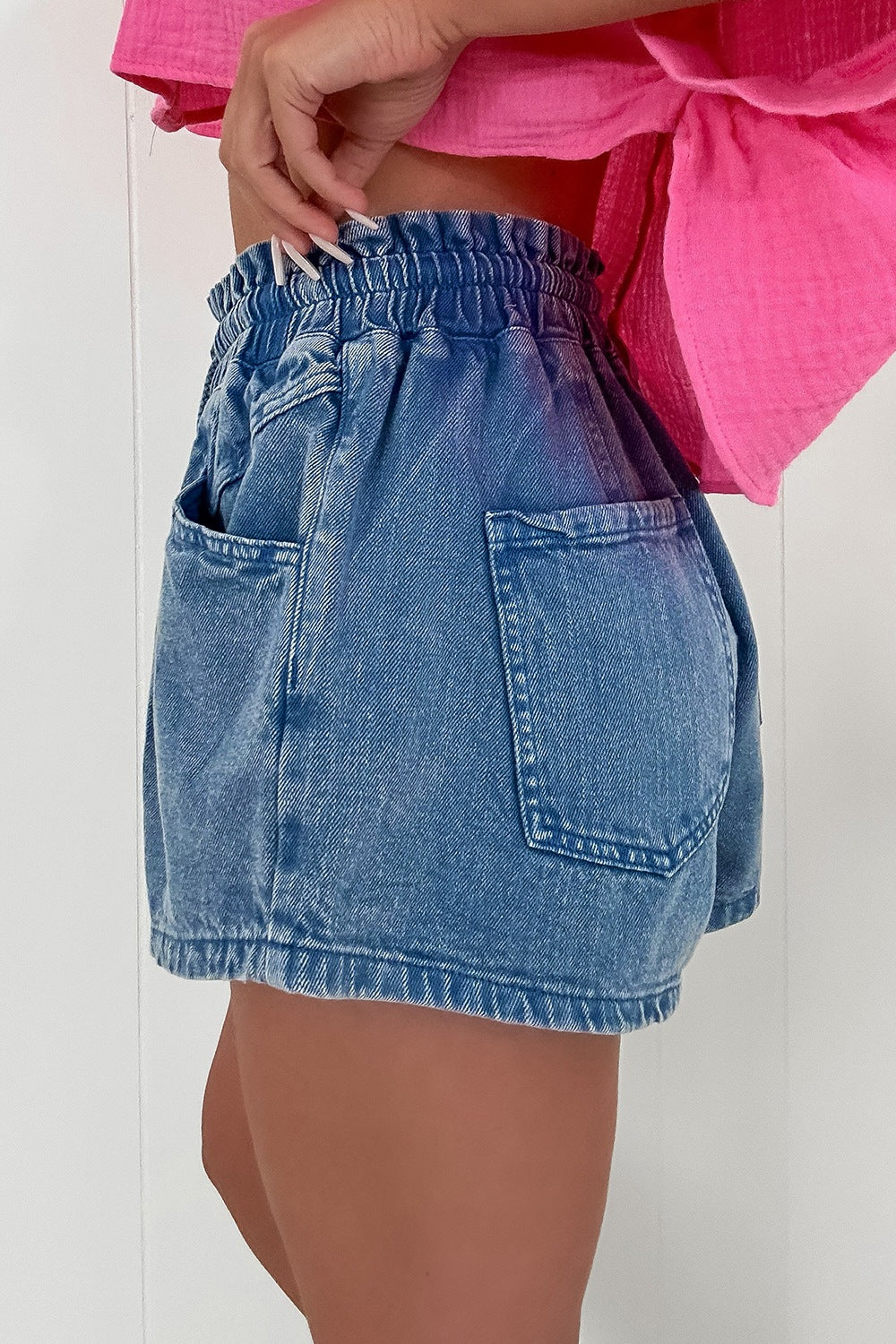 High-Waist Drawstring Denim Shorts - Casual & Chic