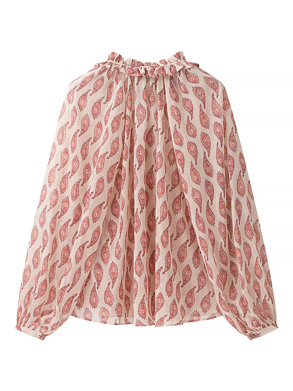 Paisley Print Frill Neck Long Sleeve Blouse