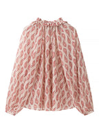 Paisley Print Frill Neck Long Sleeve Blouse