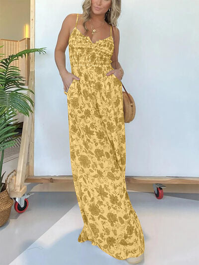 Full Size Printed Spaghetti Strap Wide Leg Jumpsuit - Trendy & Chic