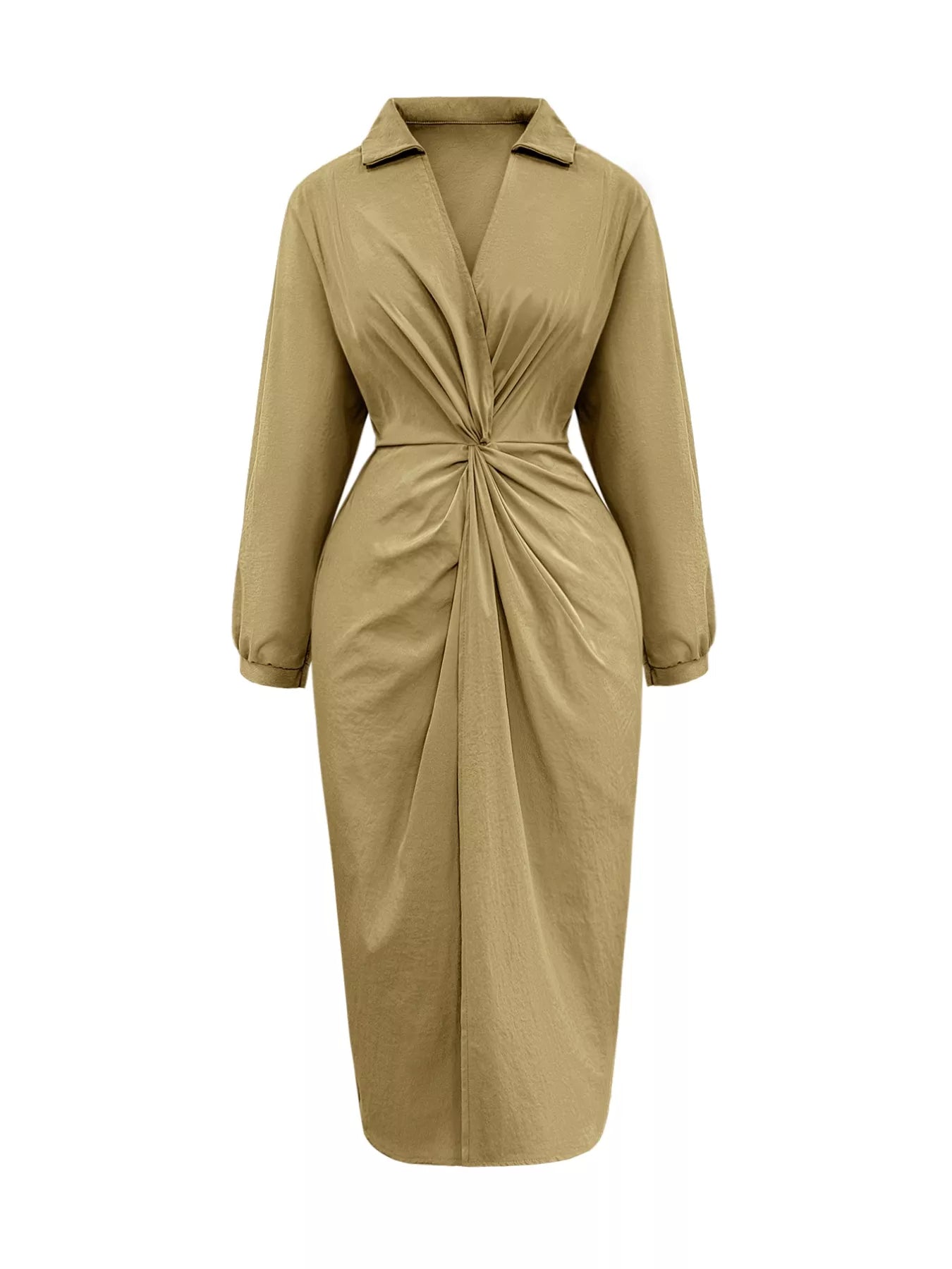 Plus-Size Twist-Front Slit Midi Dress