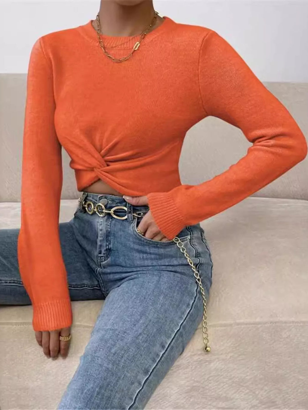 Chic Twisted Front Cropped Knit Top
