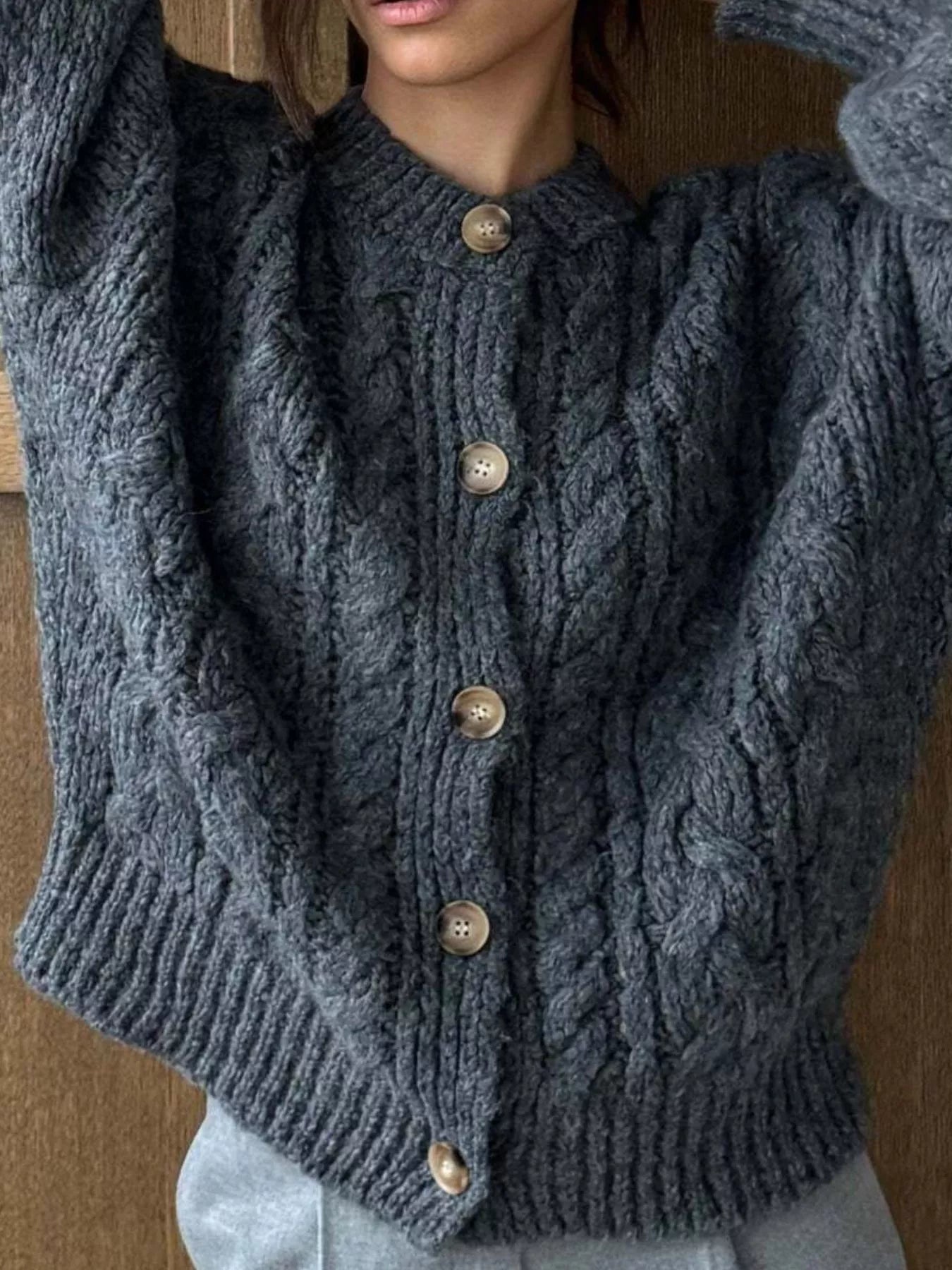 Cozy Cable Knit Button-Front Cardigan Sweater
