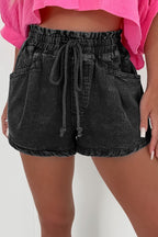 High-Waist Drawstring Denim Shorts - Casual & Chic