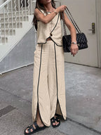 Contrast-Trim Top & Wide-Leg Pants Co-Ord Set