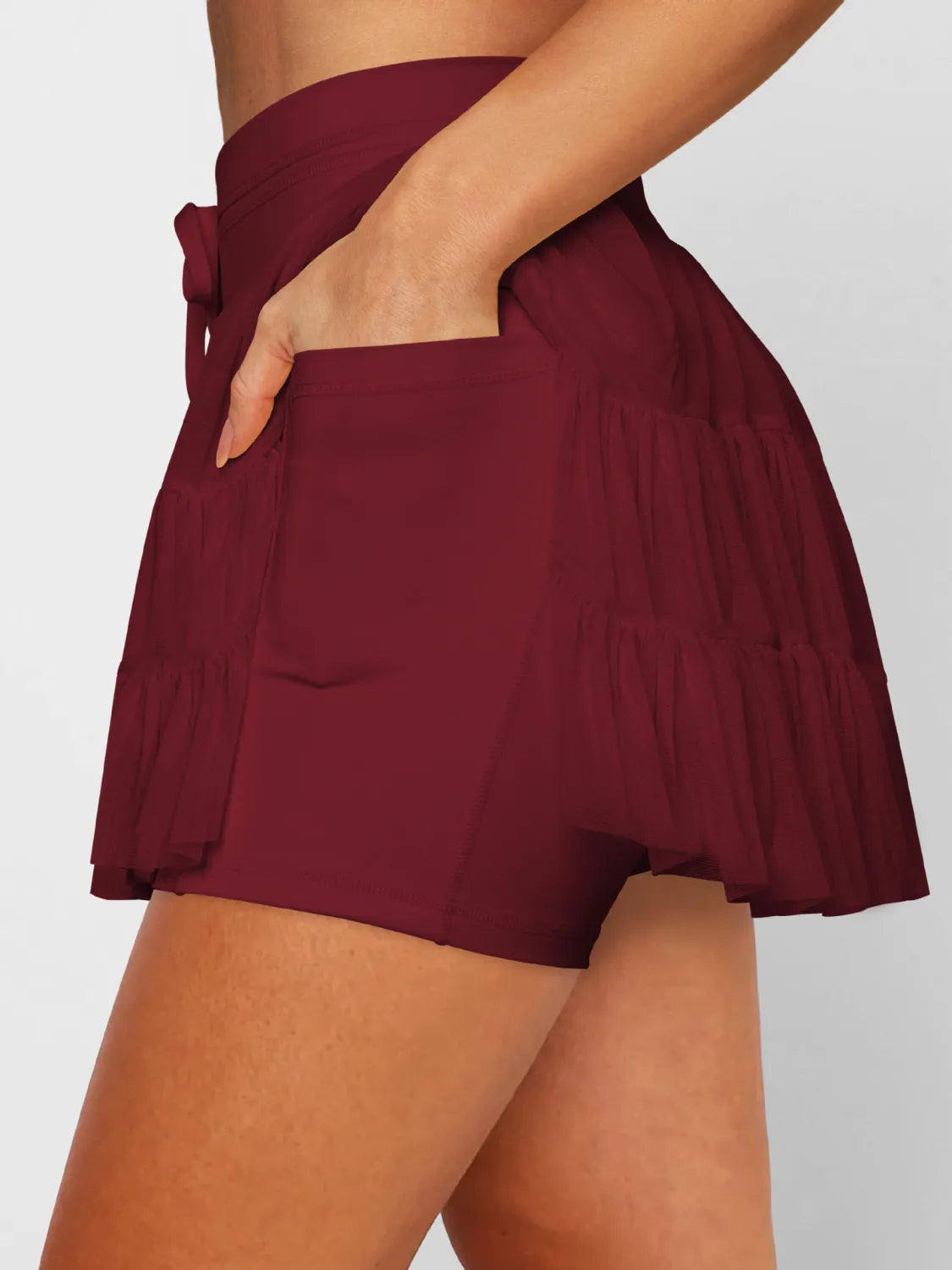 High Waist Pocketed Athletic Skort Burgundy