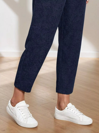 Comfort Fit Corduroy Elastic Waist Cropped Pants