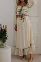 Off-Shoulder Ruffled Top and Ruched Skirt Set