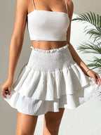 Chic Smocked Layered Ruched Mini Skirt