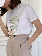 ArtMuse Abstract Face Graphic Round Neck T-Shirt